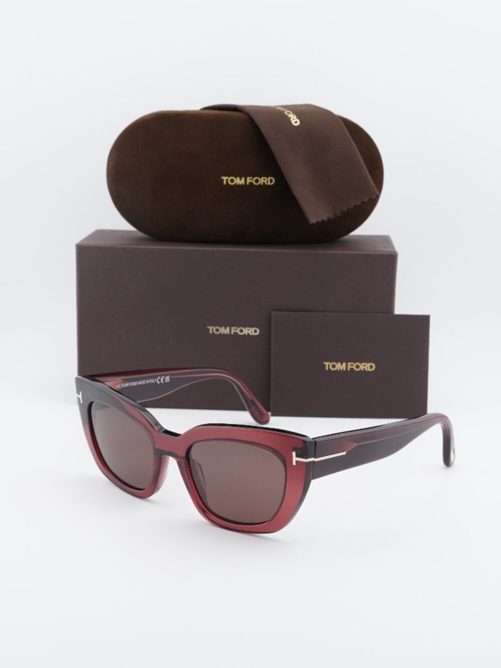 Tom Ford Athena FT1190 69E Cat Eye Sunglasses - Bordeaux / Brown